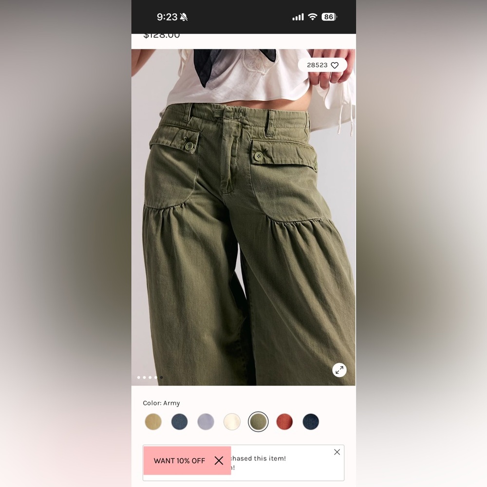 Free People Olive Green Wide-Leg Pants - Picture 4 of 4
